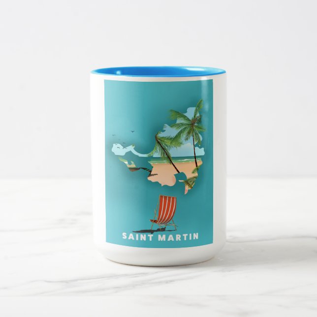 Saint Martin Illustrated karta. Två-Tonad Mugg (Center)