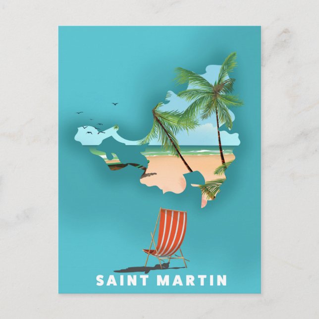 Saint Martin Illustrated karta. Vykort (Framsida)