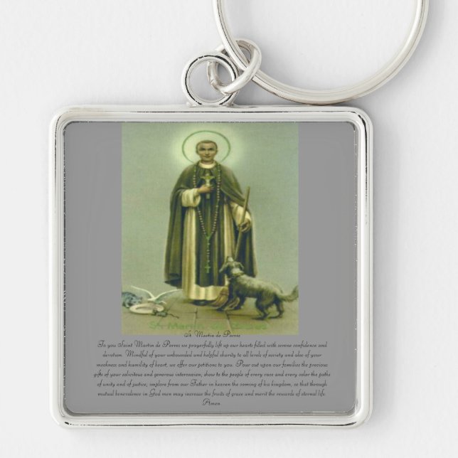 Saint Martin Prayer Fyrkantig Silverfärgad Nyckelring (Framsidan)