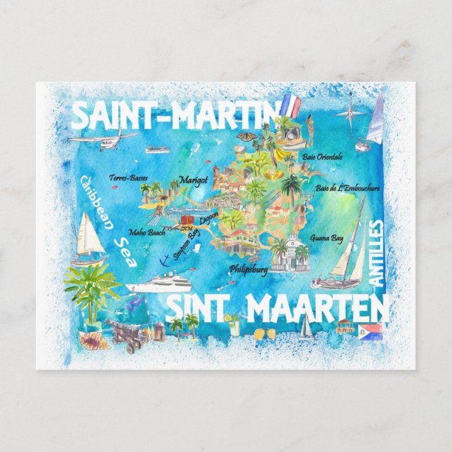 Saint-Martin Sint Maarten Antilles Karta Vykort (Framsida)
