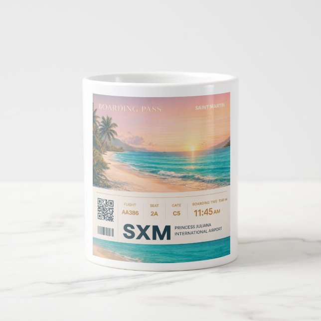 Saint Martin SXM Boarding Pass Sunset Jumbo Mugg (Framsidan)