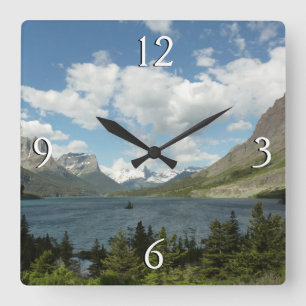 Saint Mary Lake II vid Glacier National Park Fyrkantig Klocka