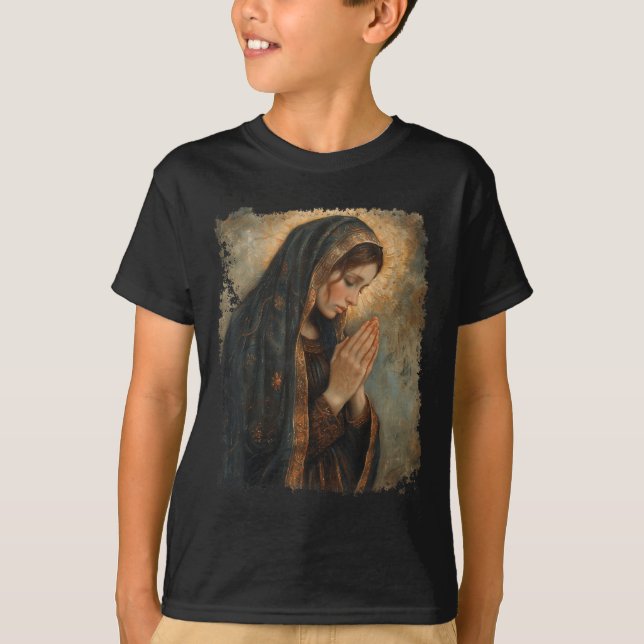 Saint Mary Praying Mother Of Jesus  T Shirt (Framsida)