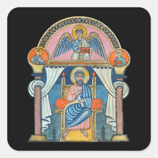 Saint Matthew Medieval Manuscript Art Fyrkantigt Klistermärke