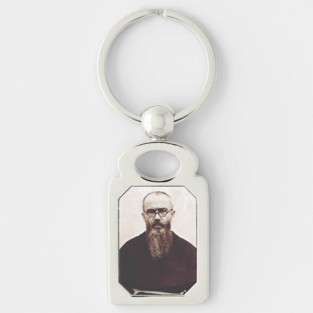 Saint Maximilian Kolbe Polsk katolsk präst Rektangulärt Silverfärgad Nyckelring (Framsidan)