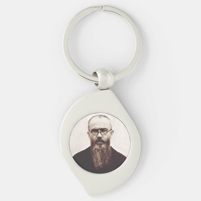 Saint Maximilian Kolbe Polsk katolsk präst Swirl Silverfärgad Nyckelring (Framsidan)
