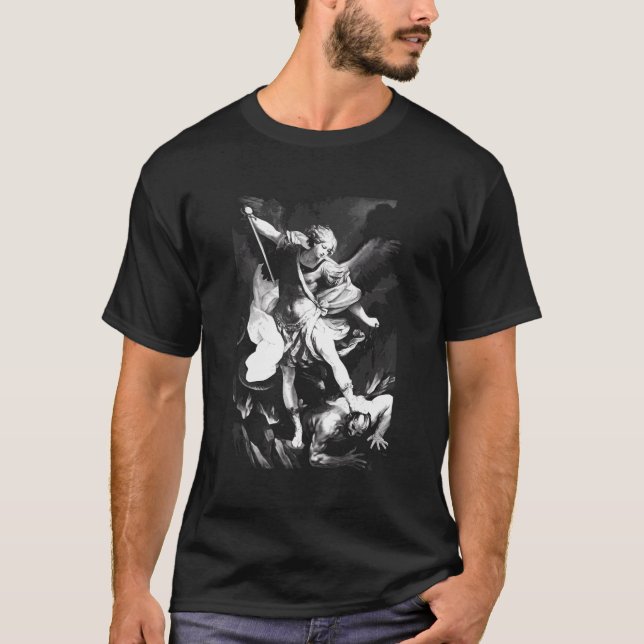 Saint Michael Archangel Angel Catholique Patron T Shirt (Framsida)
