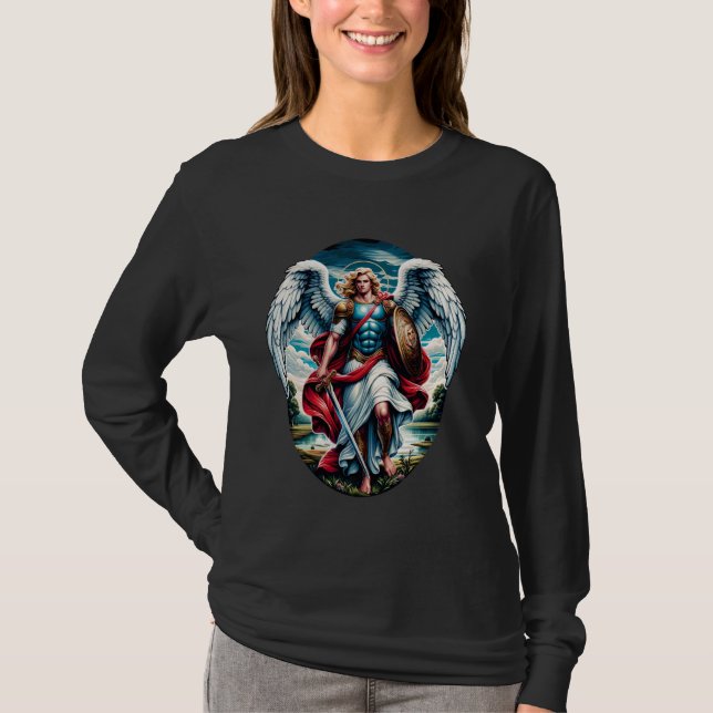 Saint Michael, Archangel Catholie Angel Warr T Shirt (Framsida)