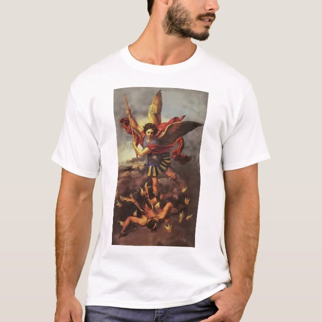 Saint Michael Archangel, försvara oss i strid. T Shirt (Framsida)