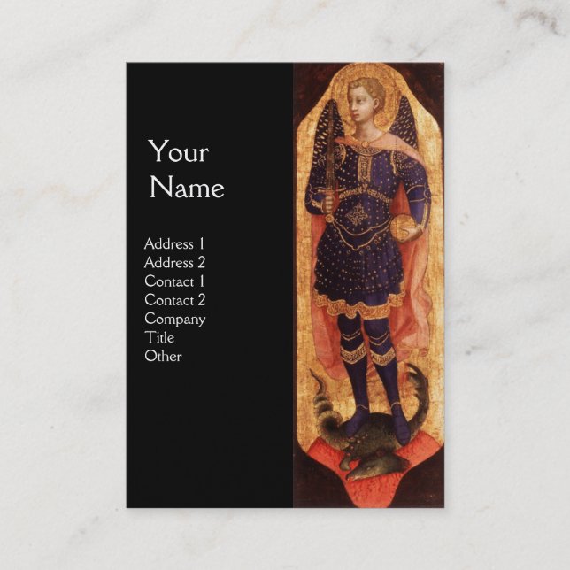 SAINT MICHAEL ARCHANGEL MED DRAGON MONOGRAM guld Visitkort (Framsida)