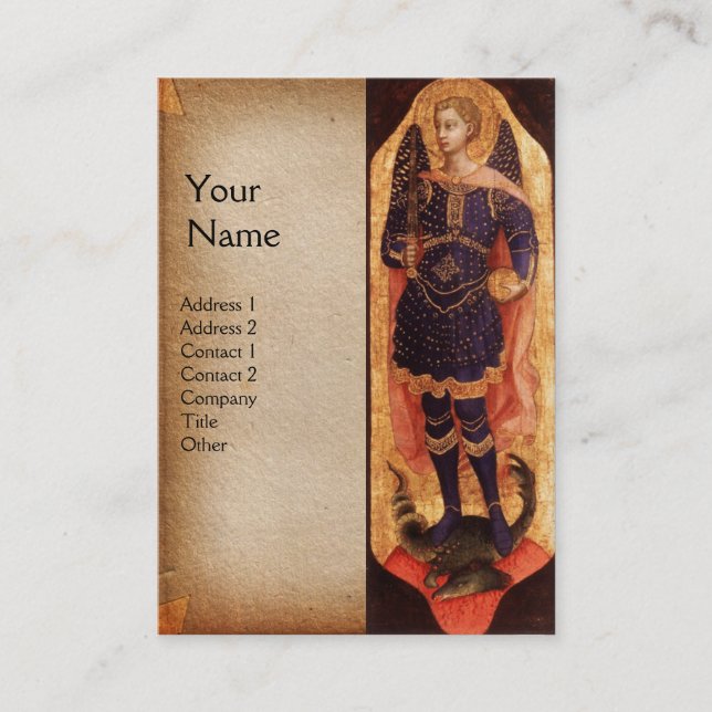 SAINT MICHAEL ARCHANGEL MED DRAGON MONOGRAM guld Visitkort (Framsida)