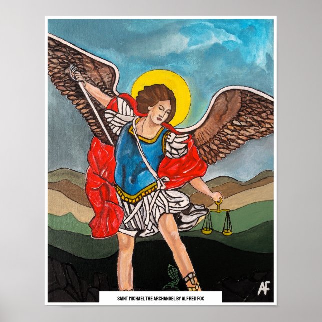 Saint Michael Archangel Painting av Alfred Fox Poster (Framsidan)