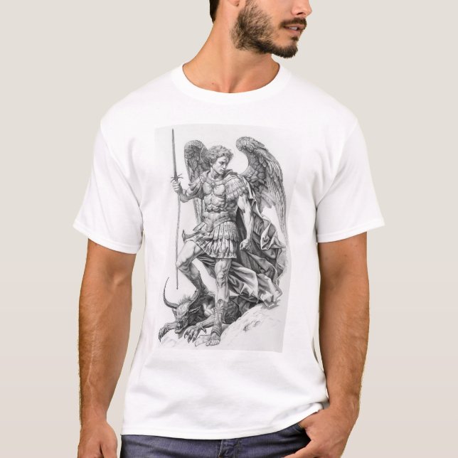 Saint Michael Archangel Stepping on Demon T-Shirt (Framsida)