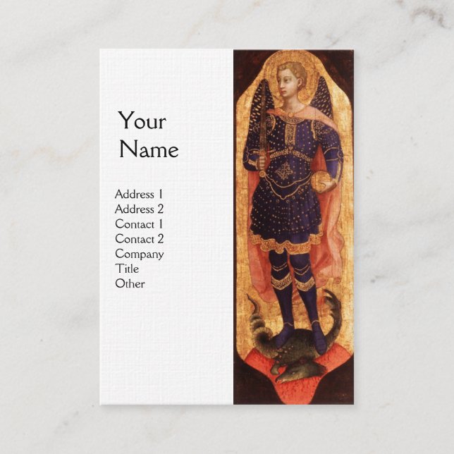SAINT MICHAEL ÄRKEängel MED DRAKE MONOGRAM linne Visitkort (Framsida)