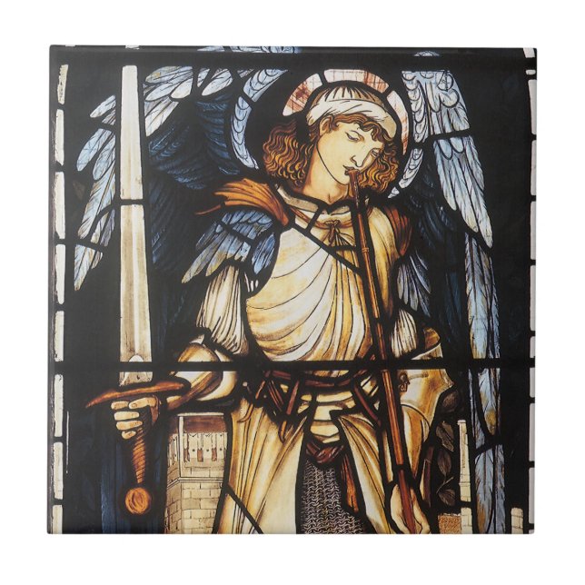 Saint Michael av Herr Edward Coley Burne-Jones Kakelplatta (Framsidan)