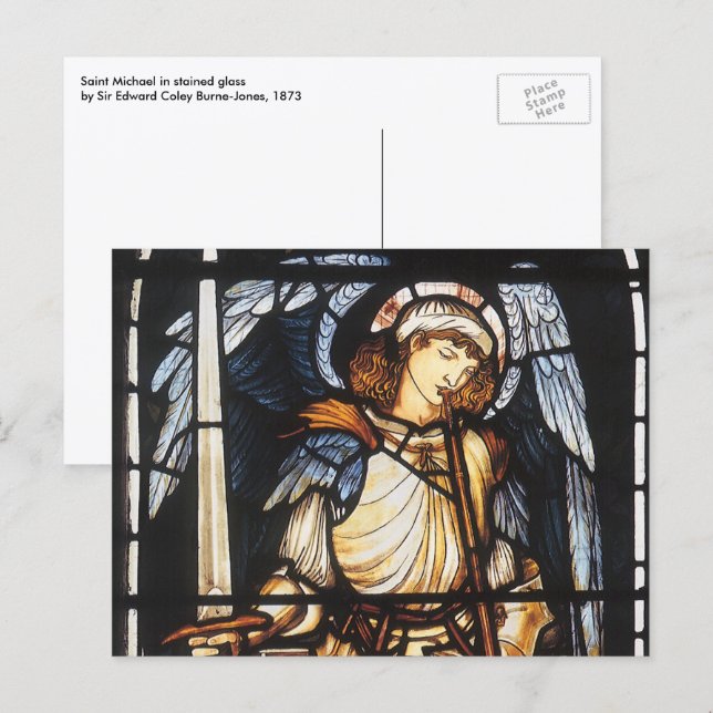 Saint Michael av Herr Edward Coley Burne-Jones Vykort (Fram/baksida)