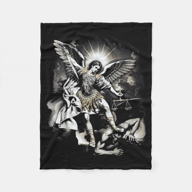 Saint Michael Defeating Satan Archangel Warrior  Fleecefilt (Framsidan)