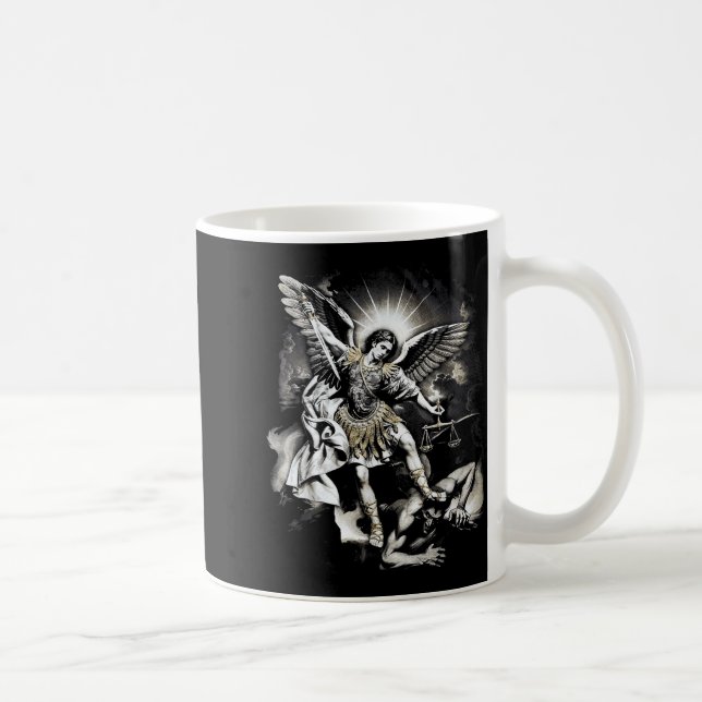 Saint Michael Defeating Satan Archangel Warrior  Kaffemugg (Höger)