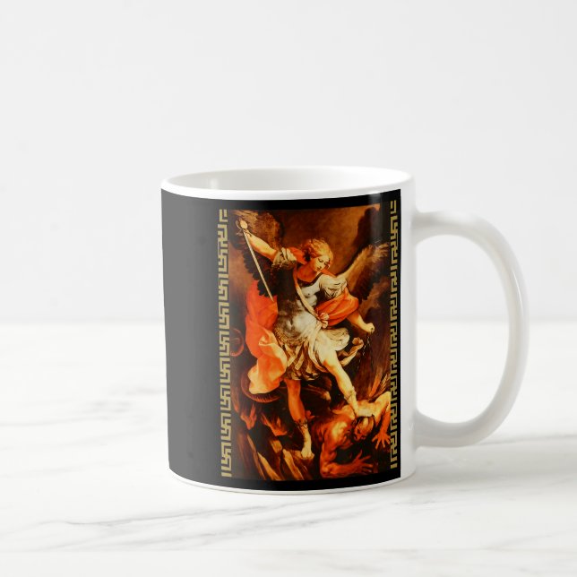 Saint Michael Defeating Satan Archangel Warrior  Kaffemugg (Höger)