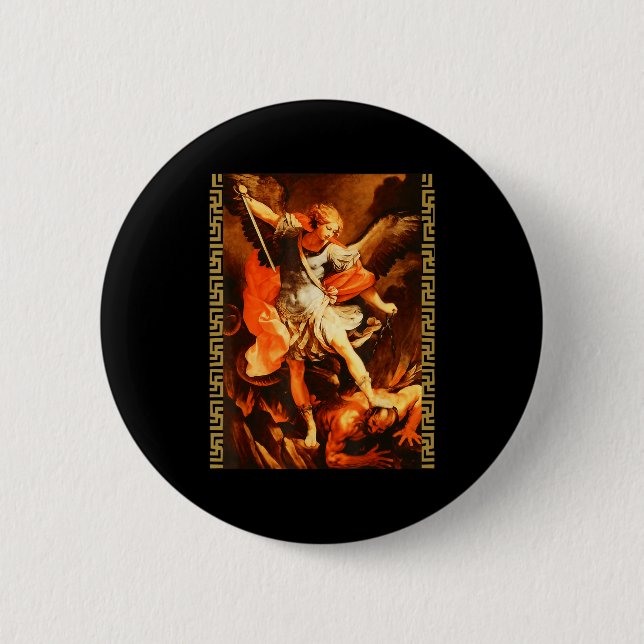 Saint Michael Defeating Satan Archangel Warrior  Knapp (Framsida)