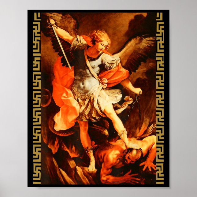 Saint Michael Defeating Satan Archangel Warrior  Poster (Framsidan)