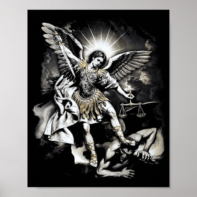 Saint Michael Defeating Satan Archangel Warrior  Poster (Framsidan)