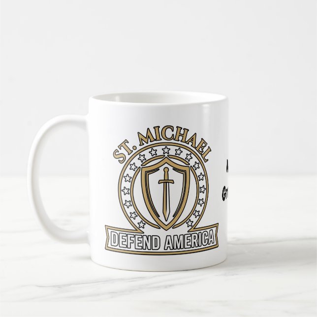 Saint Michael försvarar Amerika taktisk sköldemble Kaffemugg (Vänster)