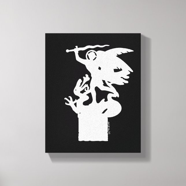 Saint Michael och Dragon (i vitt) Canvastryck (Framsida)