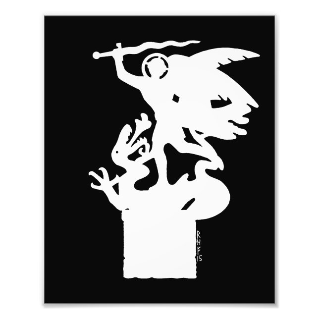 Saint Michael och Dragon (i vitt) Fototryck (Framsidan)