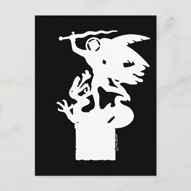 Saint Michael och Dragon (i vitt) Vykort (Framsida)