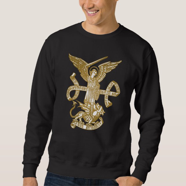 Saint Michael The Archangel Catholik Gult Angel Lång Ärmad Tröja (Framsida)