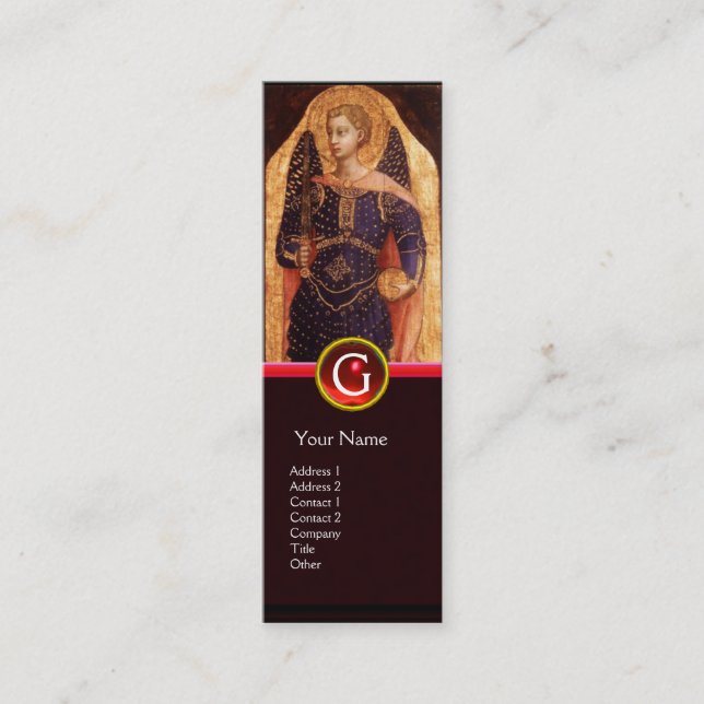 SAINT MICHAEL THE ARCHANGEL WITH DRAGON MONOGRAM MINI VISITKORT (Framsida)