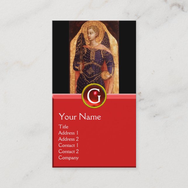 SAINT MICHAEL THE ARCHANGEL WITH DRAGON MONOGRAM VISITKORT (Framsida)