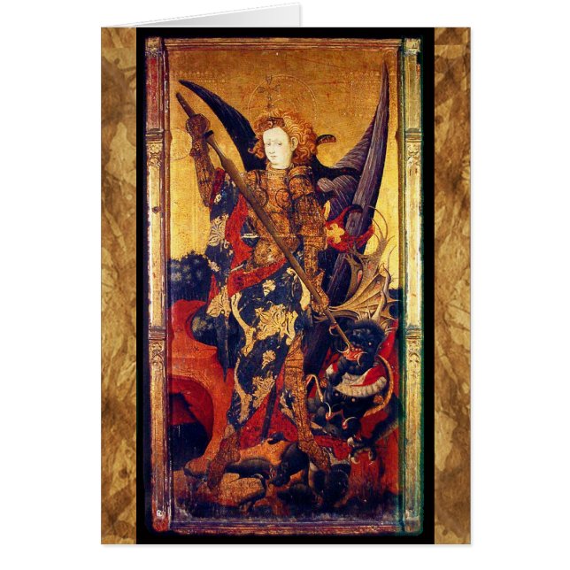 Saint Michael Vanguishing, Djävulen Prayer Hälsningskort (Framsidan)