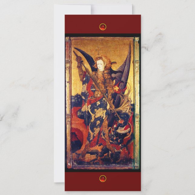 Saint Michael Vanguishing Djävulen, rödruby Inbjudningar (Framsida)