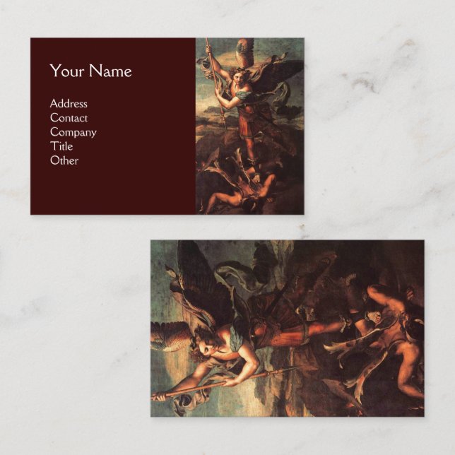 SAINT MICHAEL VANGUISHING SATAN Brown Visitkort (Fram/baksida)