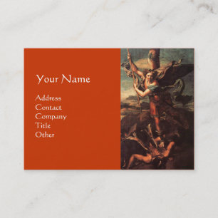 SAINT MICHAEL VANGUISHING SATAN,brun orange Visitkort