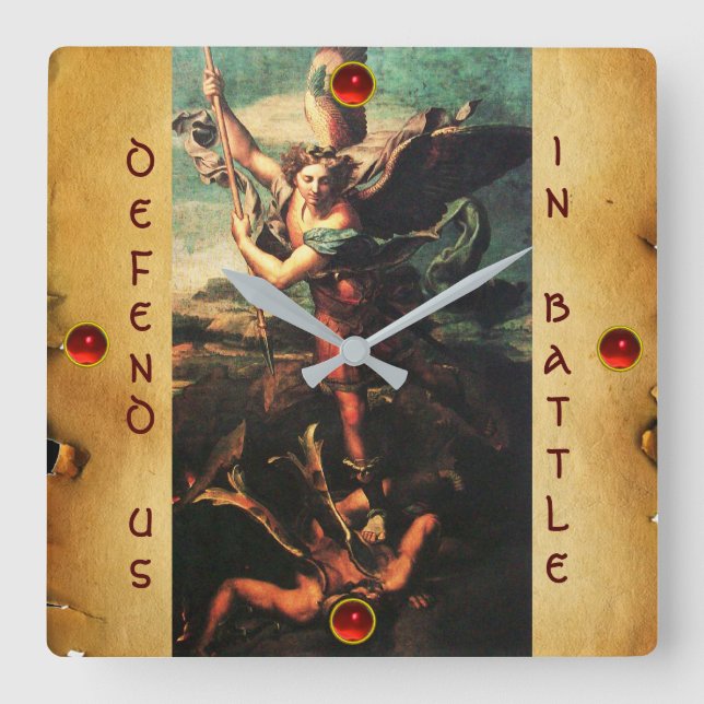 SAINT MICHAEL VANGUISHING SATAN Parchment Fyrkantig Klocka (Framsida)