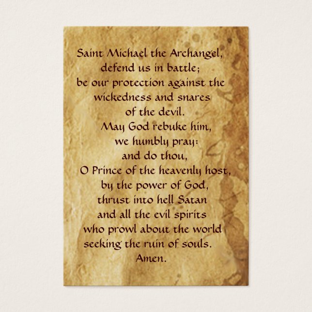 SAINT MICHAEL VANGUISHING SATAN Prayer Card Visitkort (Framsidan)