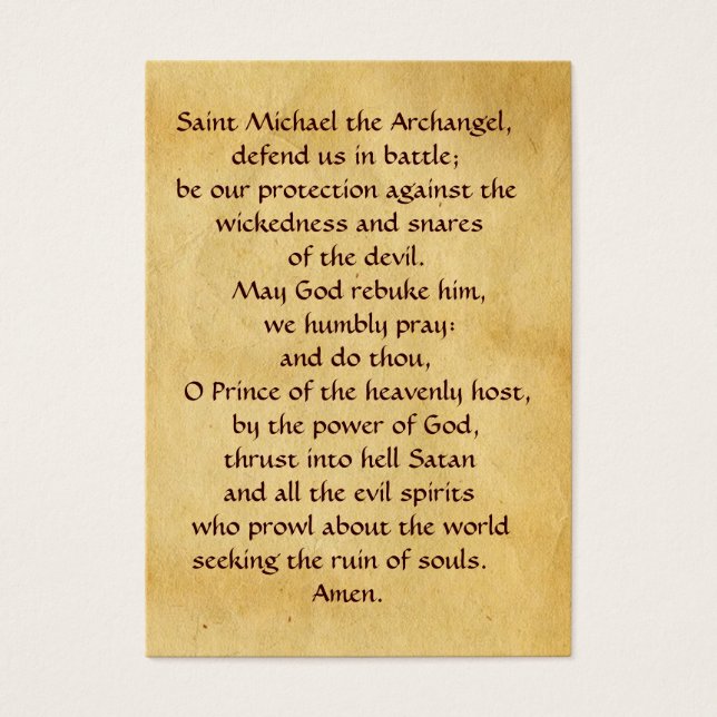 SAINT MICHAEL VANGUISHING SATAN Prayer Card Visitkort (Framsidan)