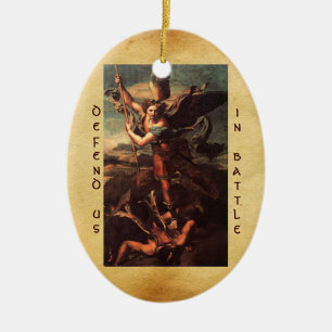 SAINT MICHAEL VANGUISHING SATAN Prayer Julgransprydnad Keramik