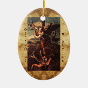 SAINT MICHAEL VANGUISHING SATAN Prayer Julgransprydnad Keramik