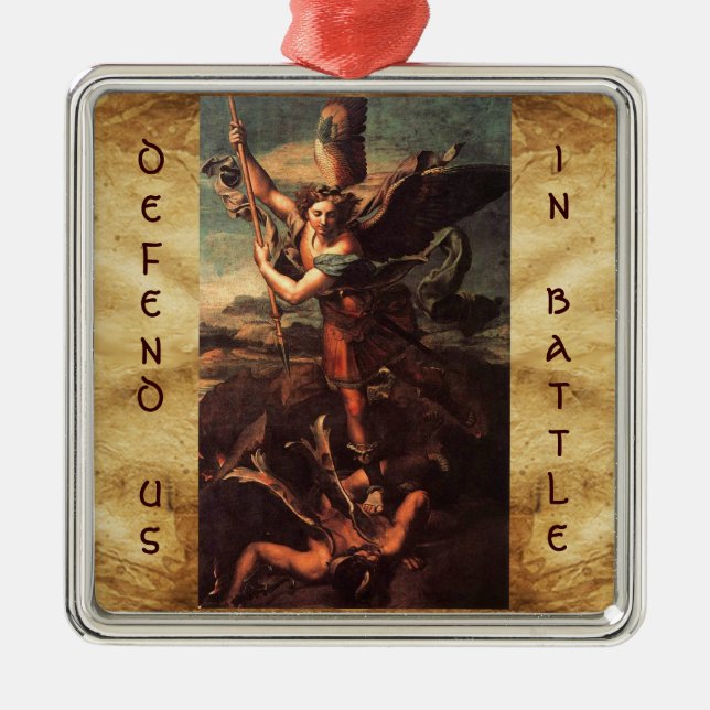 SAINT MICHAEL VANGUISHING SATAN Prayer Julgransprydnad Metall (Framsidan)