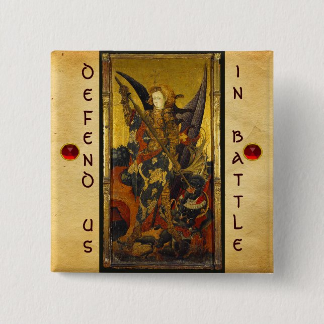 Saint Michael Vanquishing Djävulen Knapp (Framsida)