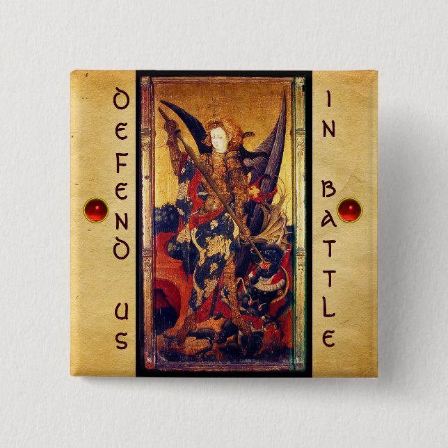 Saint Michael Vanquishing Djävulen Knapp (Framsida)
