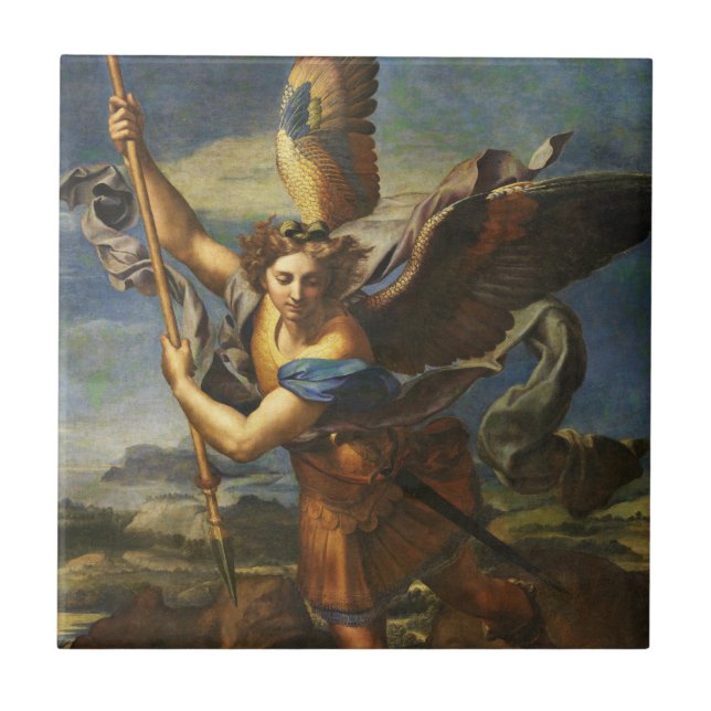 Saint Michael Vanquishing Satan av Raphael Kakelplatta (Framsidan)