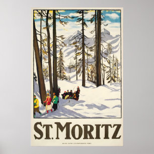 Saint Moritz alphemester Schweiz Vinter Skidåkning Poster