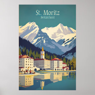 Saint Moritz, Schweiz Ski Travel Poster