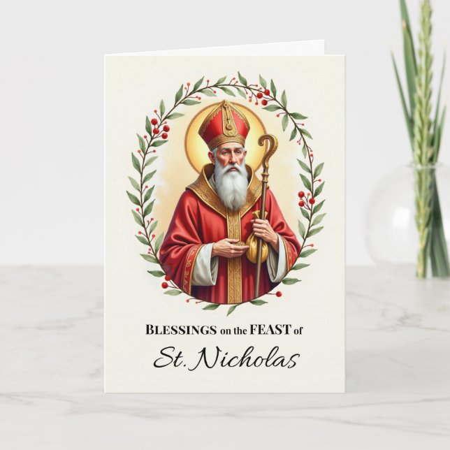 Saint Nicholas Feast Day Blessings Holly Wandeand Kort (Framsida)