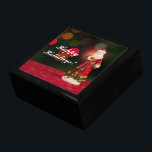 Saint Nicholas Figurine Gift Box Minnesask<br><div class="desc">En stor svart presentlåda av trä med en bild av en vintage av Sankt Nicholas mot bakgrund av den röda julen ljus på grönten. Anpassadets helgdag. Se hela samlingen med julklappar under HEMMA-kategorin i avsnittet HELGDAGAR.</div>